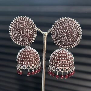 Elegant Silver and Brown Jhumka Earrings